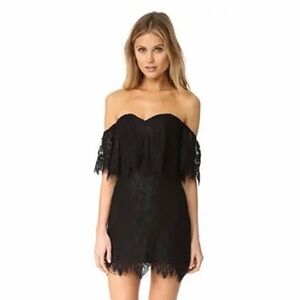 Lovers + friends Elegant Black Lace Off-Shoulder Bustier Dress